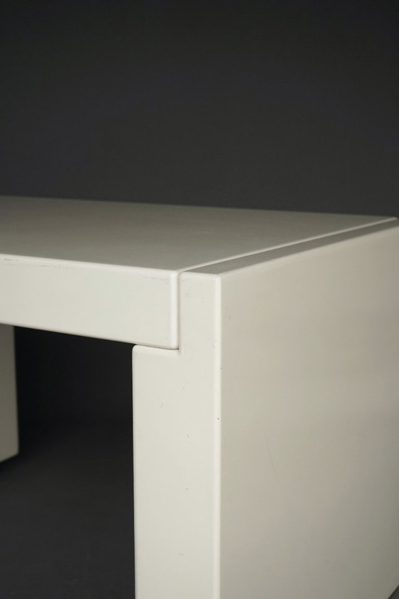 Vintage Bureau met Rolcontainer, jaren 70, Hout, Wit, Minimalisme (foto 4 van 14)