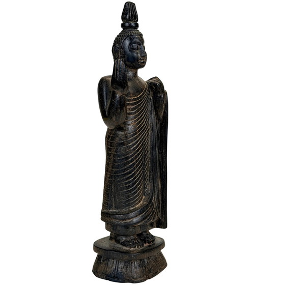 Paire de Bouddhas en bois sri-lankais en Abhaya Mudra – Milieu du XXe siècle – Sculptures (photo 11 of 11)