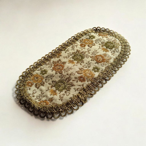 Vintage placemat with green & orange flowers – gold-colored border