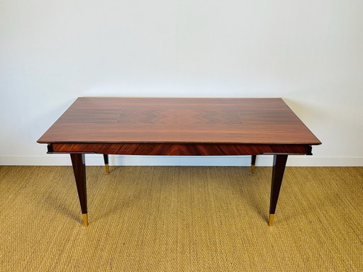 Table à manger moderniste en palissandre à marqueterie en chevron, 1950