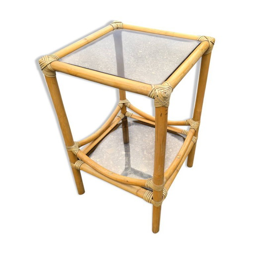 Bamboe bijzettafel met glazen blad – Glass, Rattan