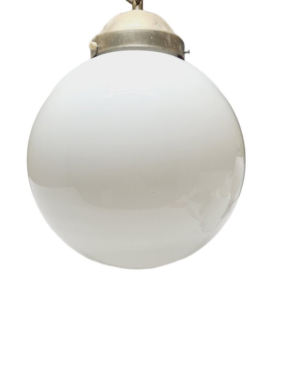 Mid-Century Pendant Lamp from Polam, 1950s – Glass, Metal (photo 4 of 8)