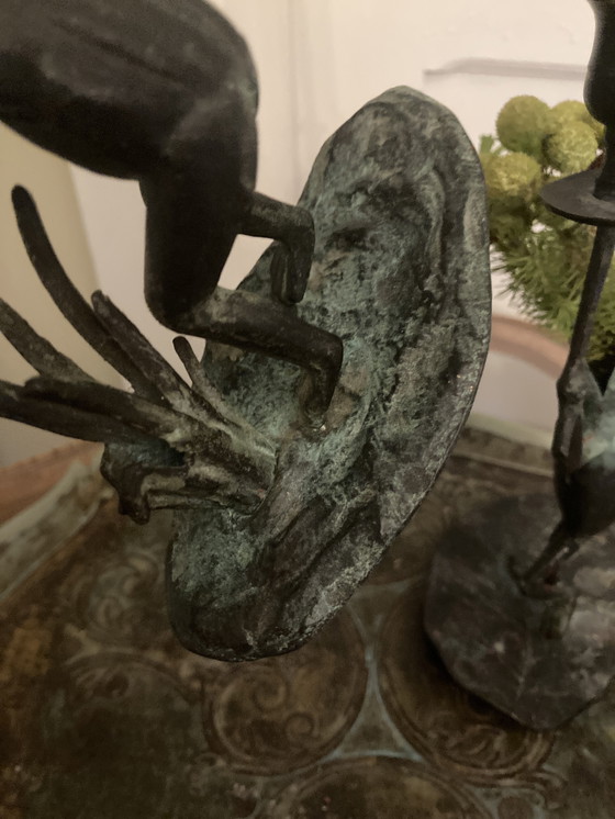 Image 1 of Vintage bronze candle holders, collectible frogs