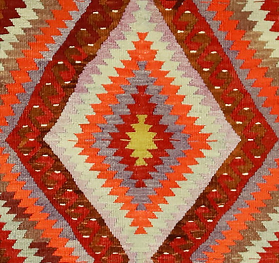 Tappeto turco vintage Usak Kilim 257x170 cm – Tessuto a mano in lana con audace motivo geometrico a rombi, (photo 3 of 10)