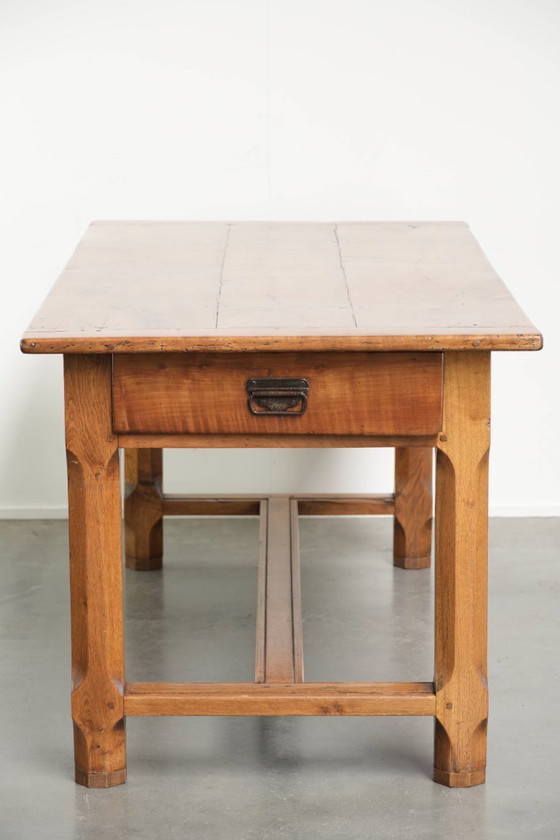 Characterful Antique French Dining Table from the 18th Century with a Fruitwood Top and an Oak Base (photo 4 of 13)