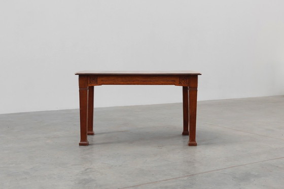 Image 1 of Mesa de comedor Art Déco de roble con friso tallado, Francia años 20