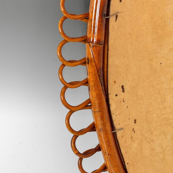 Image 1 of 1x Mid Century Modern Bamboo Wall Mirror, Attributed to Franco Albini, Italy 1960s