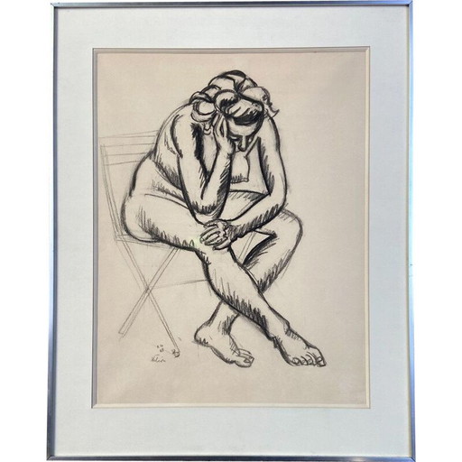 Holzkohle auf Bütten "Akt mit Stuhl" von Jean Helion
