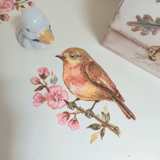 Image 1 of Hand Painted Robin Side Table in English Cottage Style