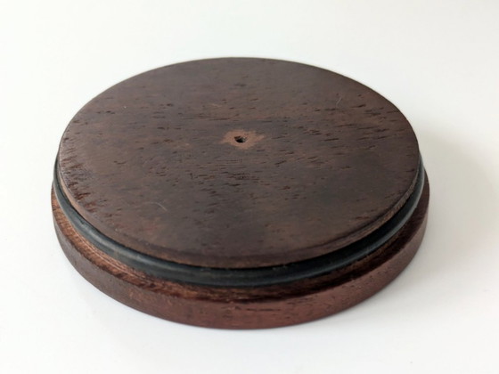 Image 1 of Midcentury Teak Coffee Canister with Brass Inlay Letters, Danish Modern Wooden Storage Jar