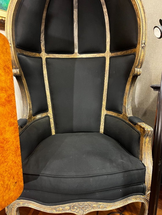 Image 1 of Carriage or bonnet chair, Louis XV style, washed wood, thread upholstery, 21st century – France