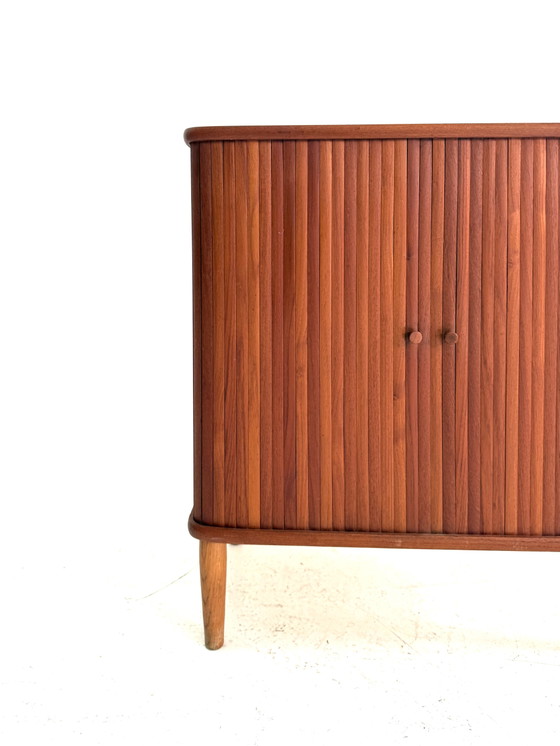 Vintage Danish Teak Wall cabinet with Tambour Doors ‘60 – Wood (photo 2 of 9)