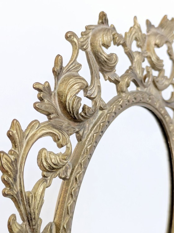 Image 1 of Vintage Brass Mirror Wall Sconce Candle Holder Rococo Scrollwork Hollywood Regency 1960s
