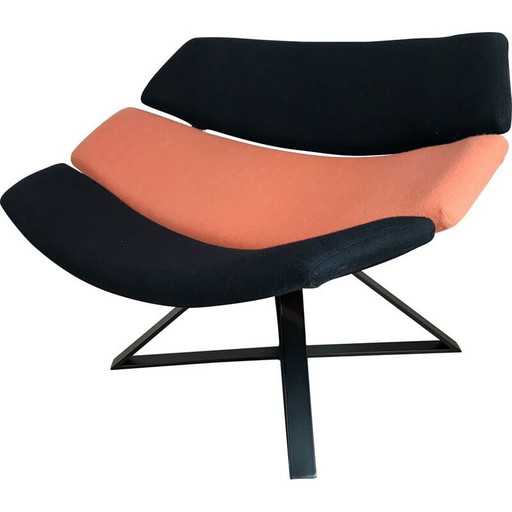 Poltrona vintage in tessuto nero e arancione, anni '70