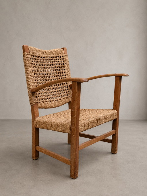 Poltrona francese vintage in corda – anni '50 – stile Audoux & Minet – fauteuils, Rattan, Wood