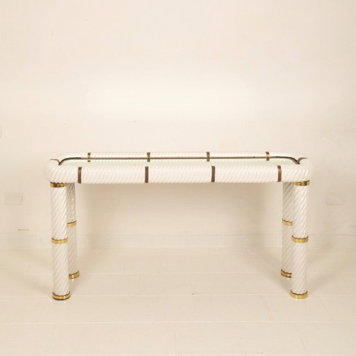 Console table by Tommaso Barbi in porcelain and brass, 1970
