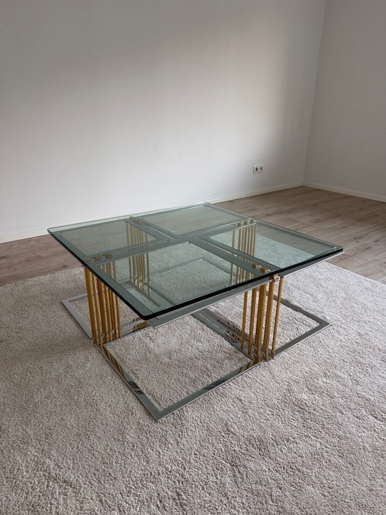 Maison Charles Coffee Table Set 5-piece 70s Chrome Brass – Glass (photo 3 of 6)