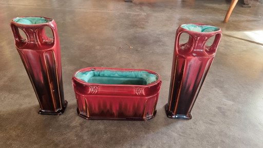 Set of antique art deco vases + planter