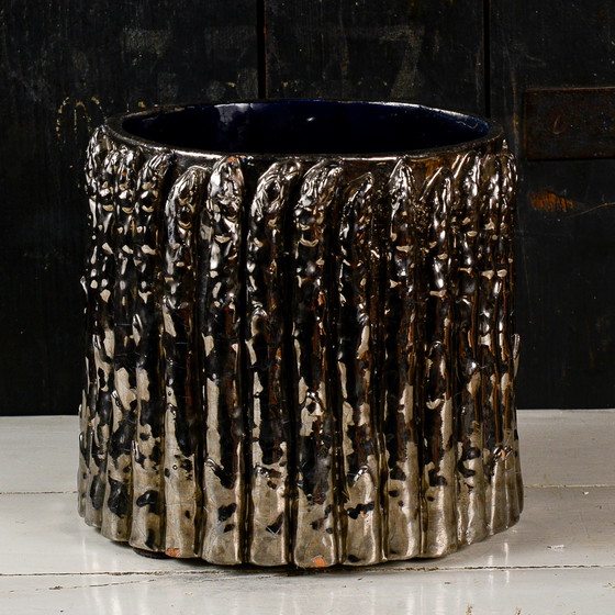 Vintage Silver Asparagus Terracotta Pot Holder – Plant pot (photo 3 of 8)