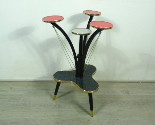 50's Porte-fleurs Table à fleurs Etagère 5 niveaux, Resopal Noir Rouge Blanc, Mid Century Rockabilly