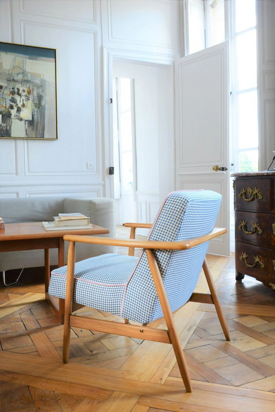 Image 1 of Z-fauteuil in blauwe pied-de-poule.