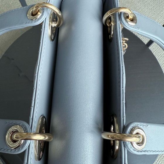 Image 1 of DIOR LADY SMALL - CANNAGE LAMBSKIN LIGHT GREY GRAY GOLD HARDWARE