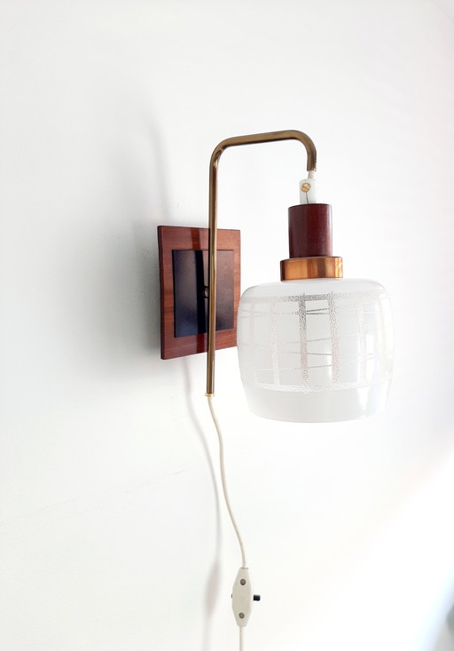 Vintage Wall Light, Wood With Glass Shade