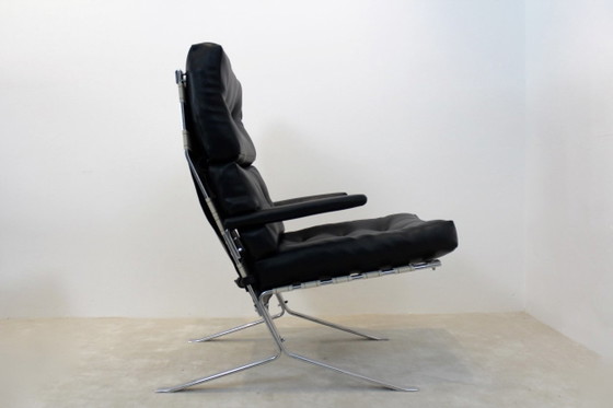 Mid Century High-Back Lounge Chair in Chrome, Mourgue, Adjustable recliner chair, polished steel, Black (photo 3 of 7)