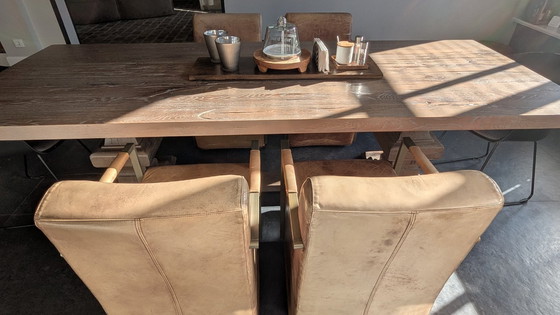 Image 1 of 4 chaises de salle à manger Goossens Mountain Vintage / Fauteuil en cuir cognac