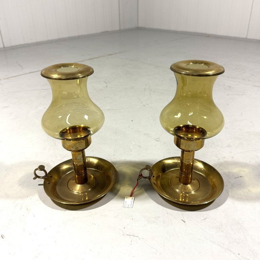 2 X Peter Jensen Kopenhagen messing kandelaars Denemarken 1960’s