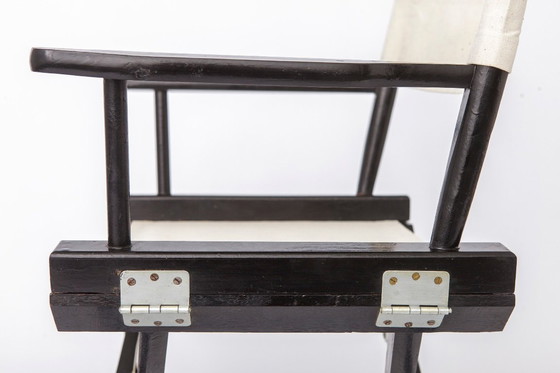 Image 1 of Paire de chaises de réalisateur vintage, chaises pliantes des années 1970, bois de hêtre noir et tissu beige, design allemand