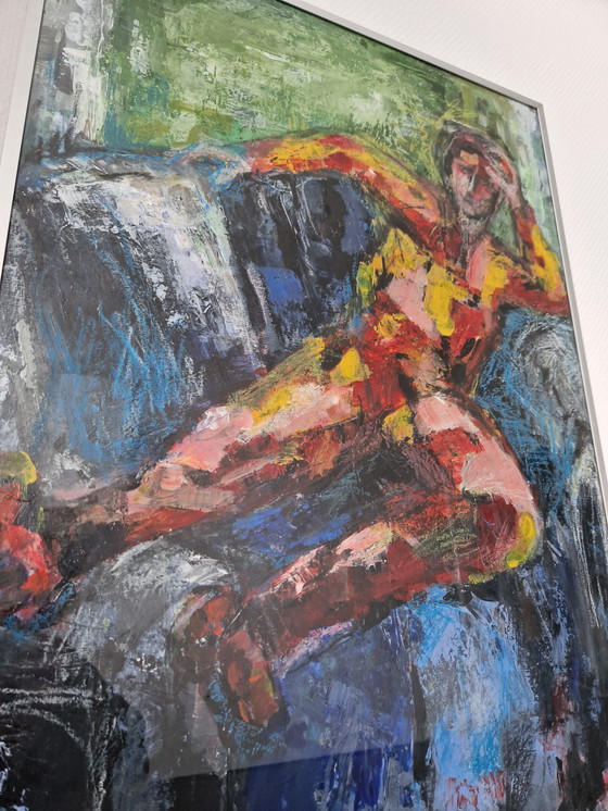 Image 1 of Peinture impressionniste encadrée - R. Vd Linden - 72 x 52 cm