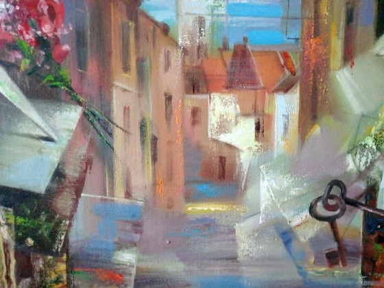 Original Oil Painting Abstract Expressionism Landscape Symbolism City View – Paintings & Drawings, Canvas (photo 5 of 10)