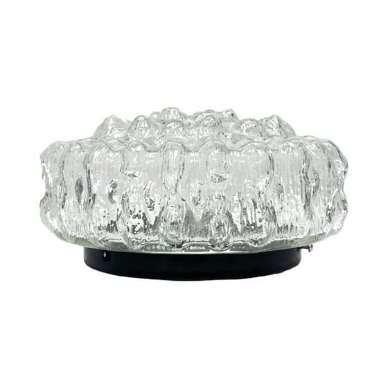 Image 1 of Lámpara de techo de cristal, aplique de pared RZB 32310 con motivo floral / Cristal de hielo, Alemania, década de 1970.