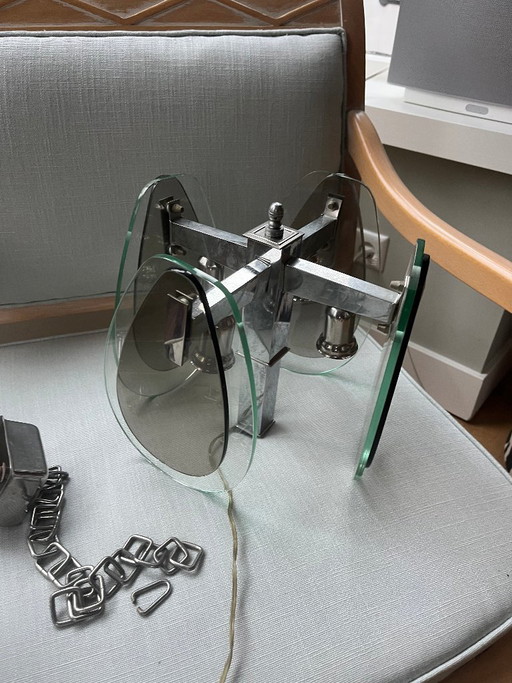 Veca Vetreria Castelli Space Age Pendelleuchte – Italienisches Vintage-Design – Rauchglas & Chrom
