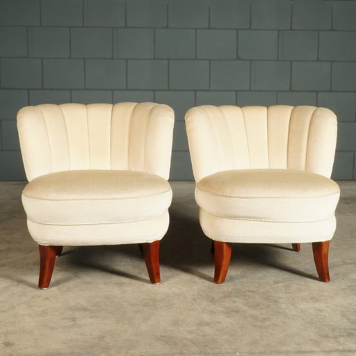 Fauteuils de cocktail vintage – Velours blanc – Années 1960 – Textile