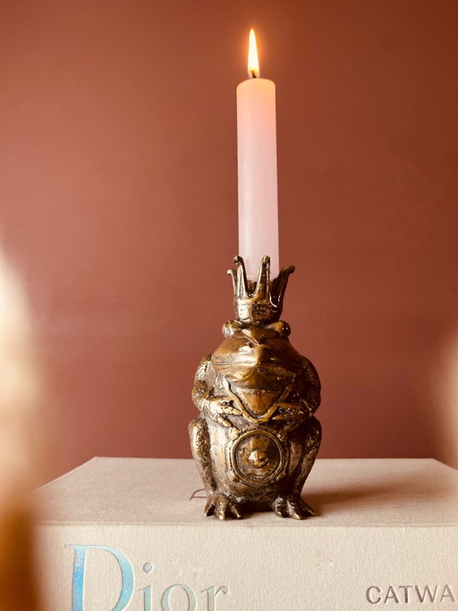 Bronze Frog Prince candlestick