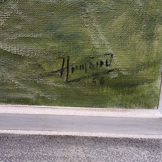 Image 1 of Peinture ancienne de Lena et le cygne datant de 1956