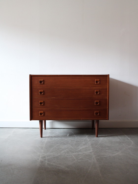 Image 1 of Vintage Danish deep chest of drawers in teak