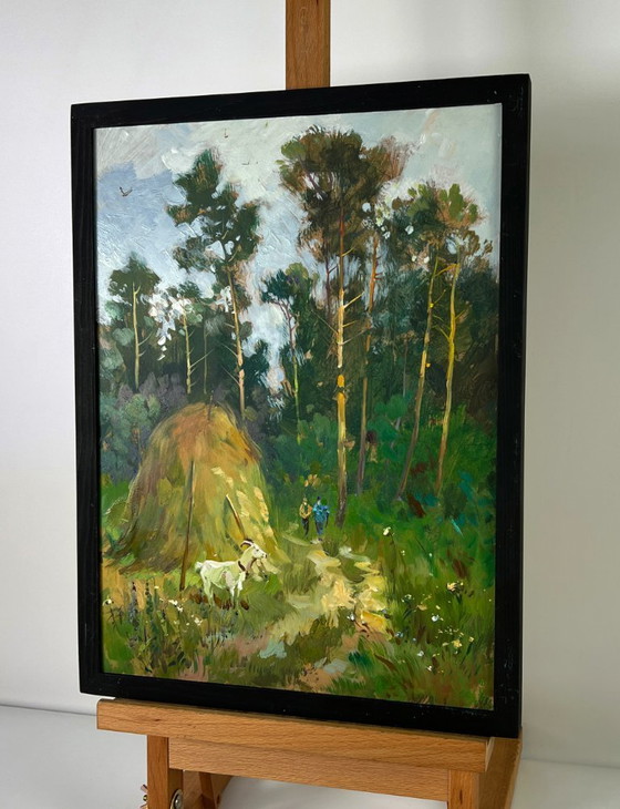 Image 1 of Peinture à l'huile originale représentant un paysage naturel : La route vers la forêt