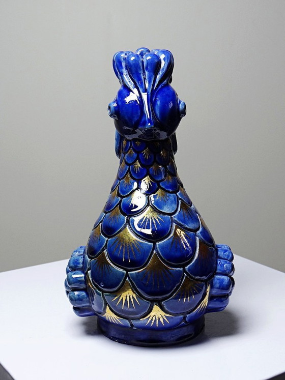 Image 1 of Par de candelabros de cerámica vidriada con forma de gallo, firmados por A.G. Roger, 1948.