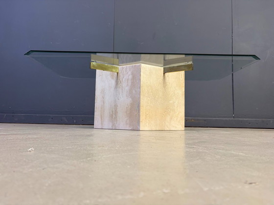 Travertine And Brass Coffee Table By Artedi, 1980s – Glass, Metal (photo 5 of 9)