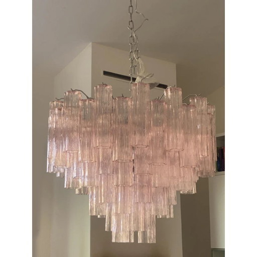 Contemporary Pink “Tronchi” Murano Glass Chandelier in Venini Style