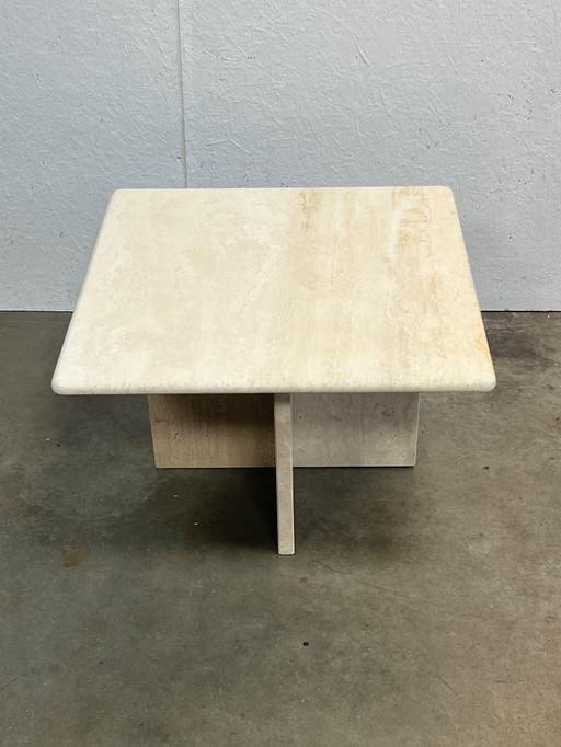 Table basse vintage en travertin, carrée, Italie, années 1970