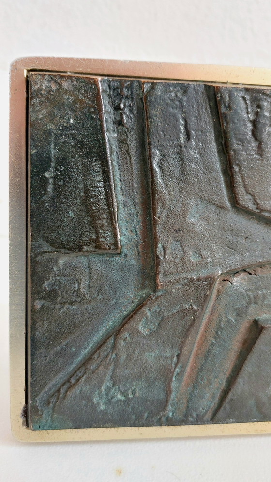 Image 1 of Brutalist bronze plaque on brass-plated aluminum door handle