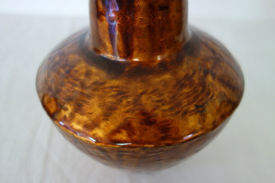 Vintage copper and cloisonné enamel Art Deco Vase, Gold (photo 8 of 13)