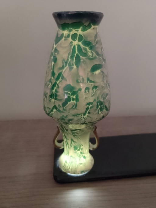 Rare Art Deco vase in uranium glass, manufactured by Scailmont, Belgium, shape 78 and monogram