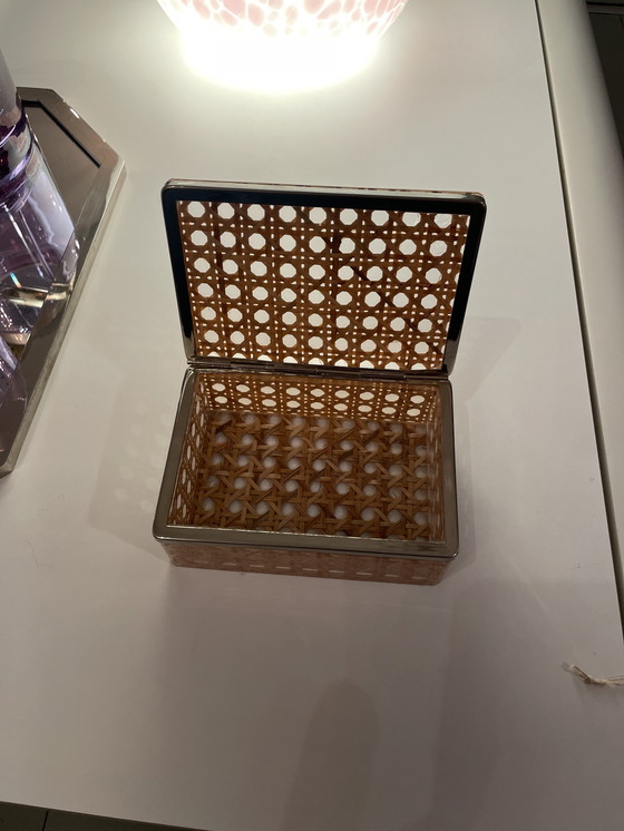 Image 1 of Plexiglas rieten doos Italië jaren 70 toegeschreven aan Gabriella Crespi