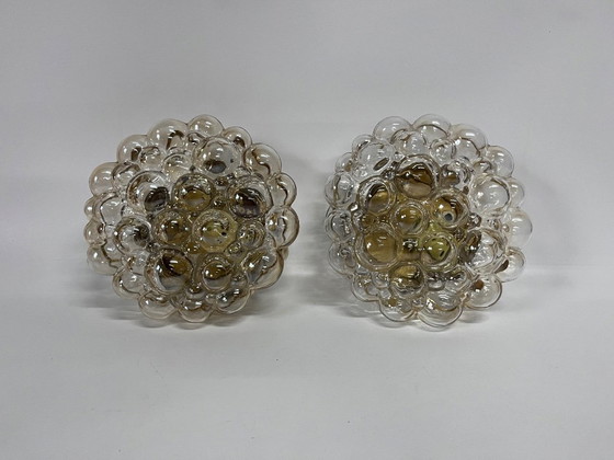 Image 1 of Set of 2 Mid - Century Helena Tynell ceiling light bubble amber glass
