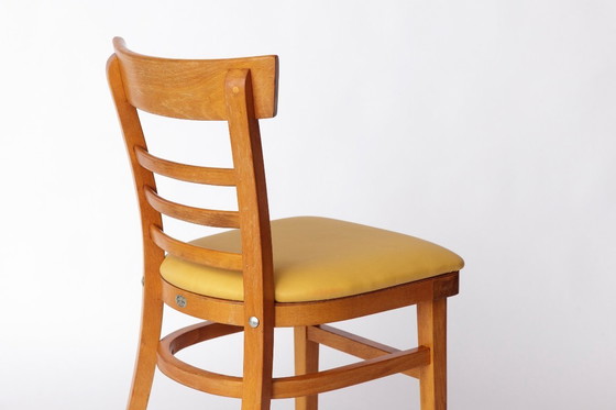 Image 1 of Vintage Beechwood Chair with Yellow Faux Leather Seat – 1960s/1970s German Mid-Century Modern